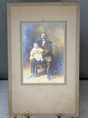 Antique Studio Photograph Father & Baby Large Mounted Portrait 11x7